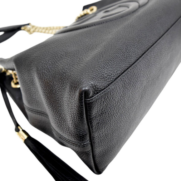 Gucci Soho Interlocking GG Tote Bag Chain Shoulder Strap Black Leather - Picture 5 of 9